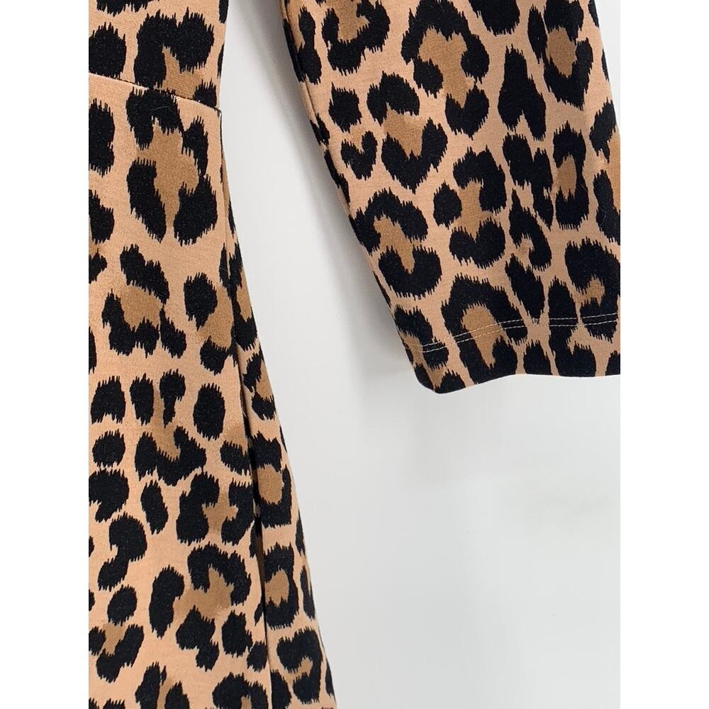 KATE SPADE Women's Brown Leopard Print 3/4 Sleeve Fit & Flare Mini Dress SZ 4 - Picture 9 of 10